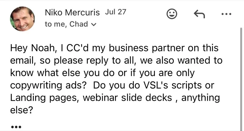 Email from Niko Mercuris