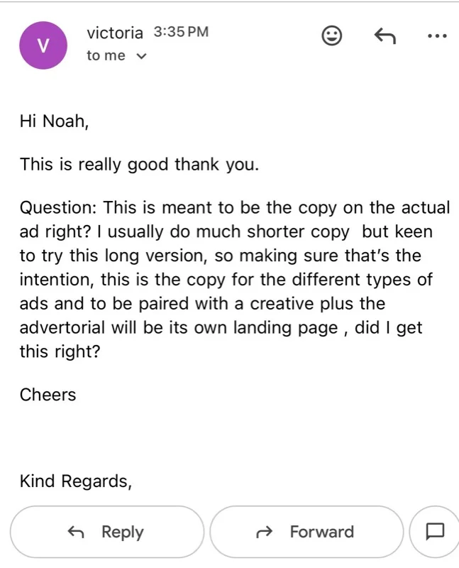 Email from Victoria