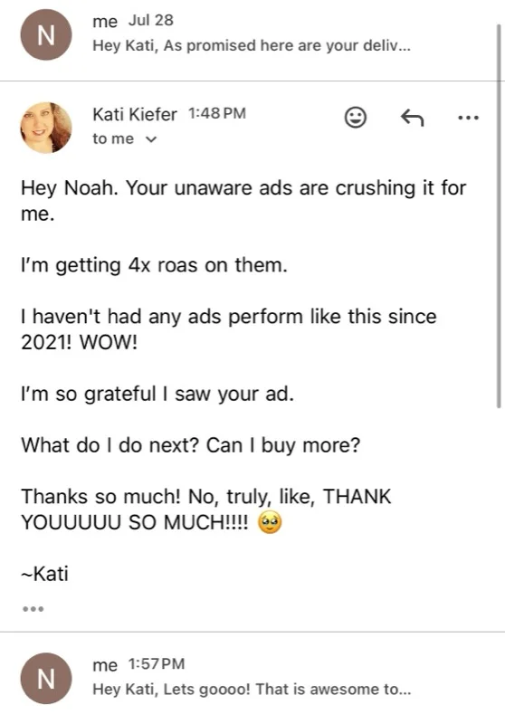 Email from Kati Kiefer: 4x ROAS